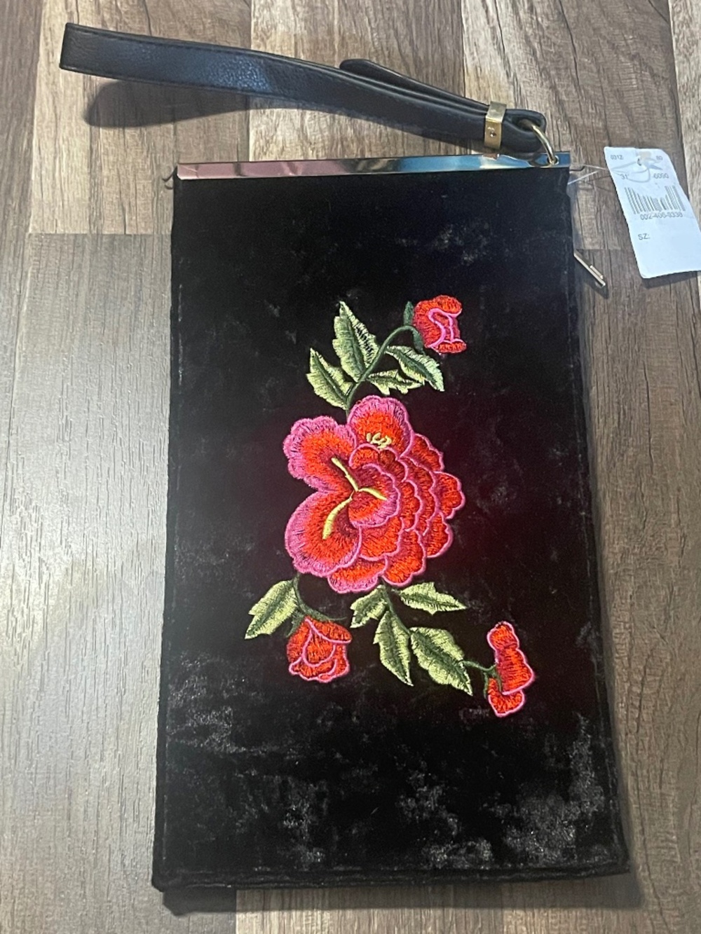 Black Crushed Velvet Clutch with Flower